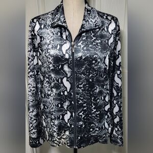 Mirror Image Black White Snake Print Zip Front Jacket Women’s XL
